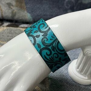 leather bracelet cuff custom lasered turquoise with vine